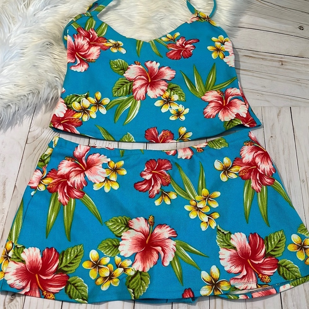 Vintage Liz Claiborne Hibiscus swim suit EUC